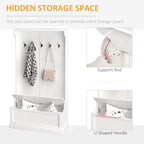 Banc de rangement et porte-manteau 3 en 1 HOMCOM 71 avec 5 crochets doubles en acier et ancrage anti-basculement pour l'entrée