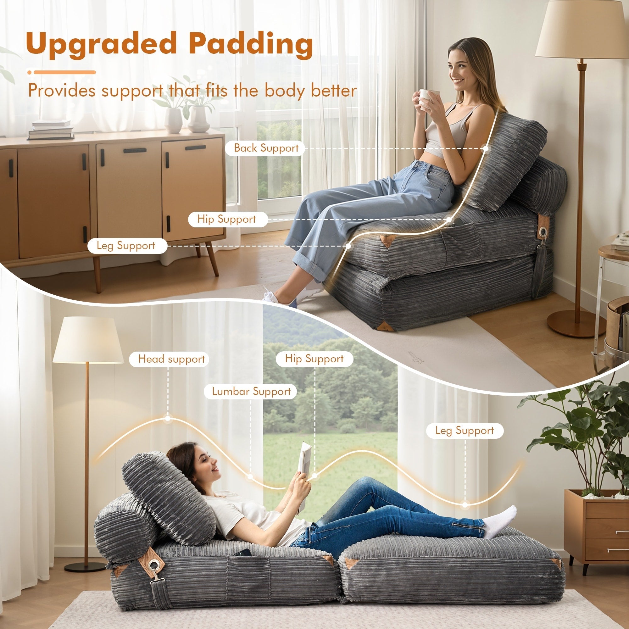 Canapé pliant moderne en velours côtelé HOOOWOOO