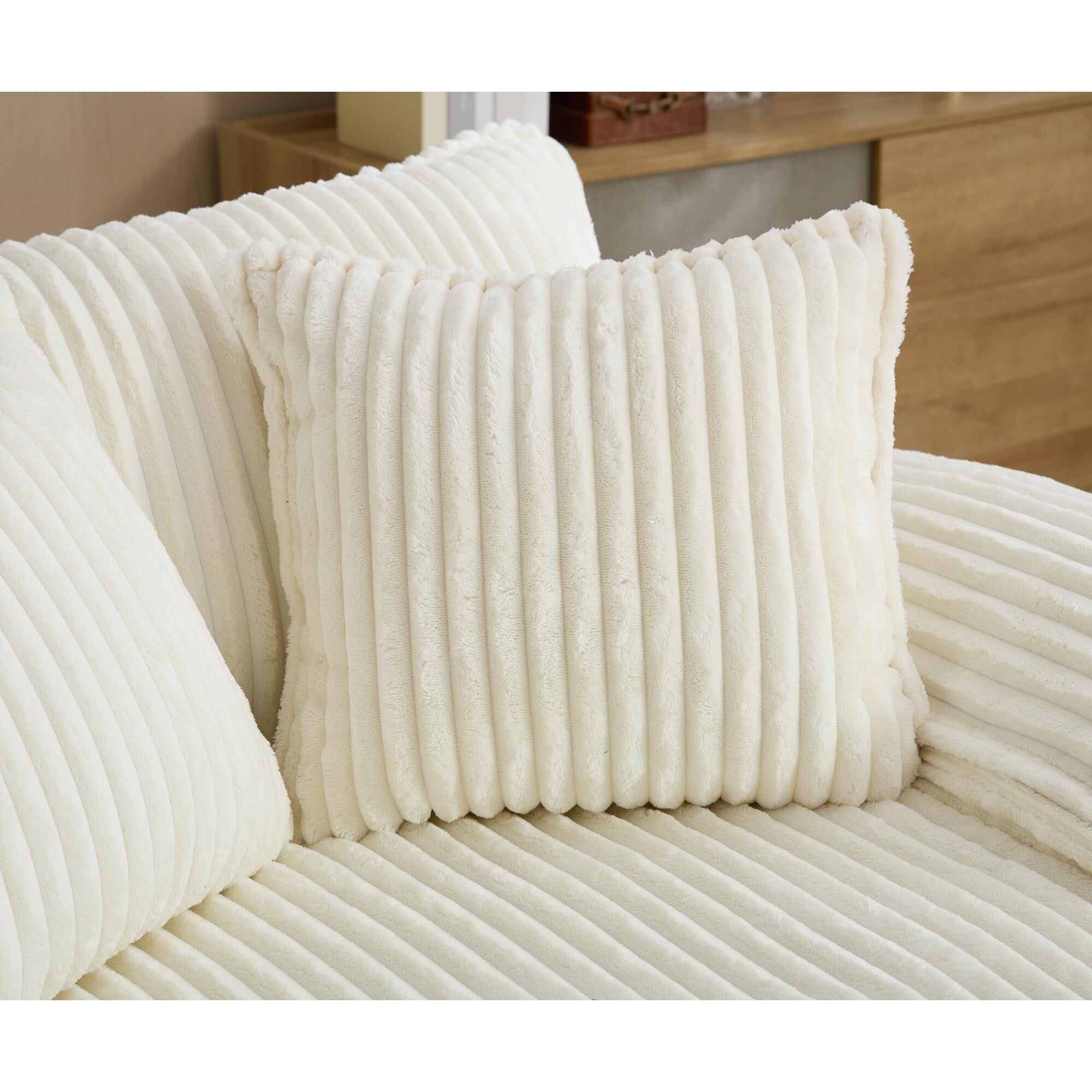 Canapé-lit Harmonia 109 W surdimensionné en velours côtelé, siège profond, double méridienne avec 4 oreillers