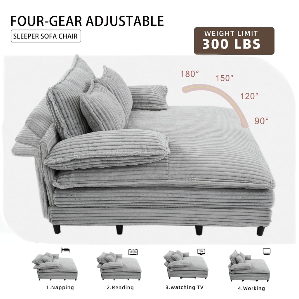 Canapé-lit Harmonia 109 W surdimensionné en velours côtelé, siège profond, double méridienne avec 4 oreillers