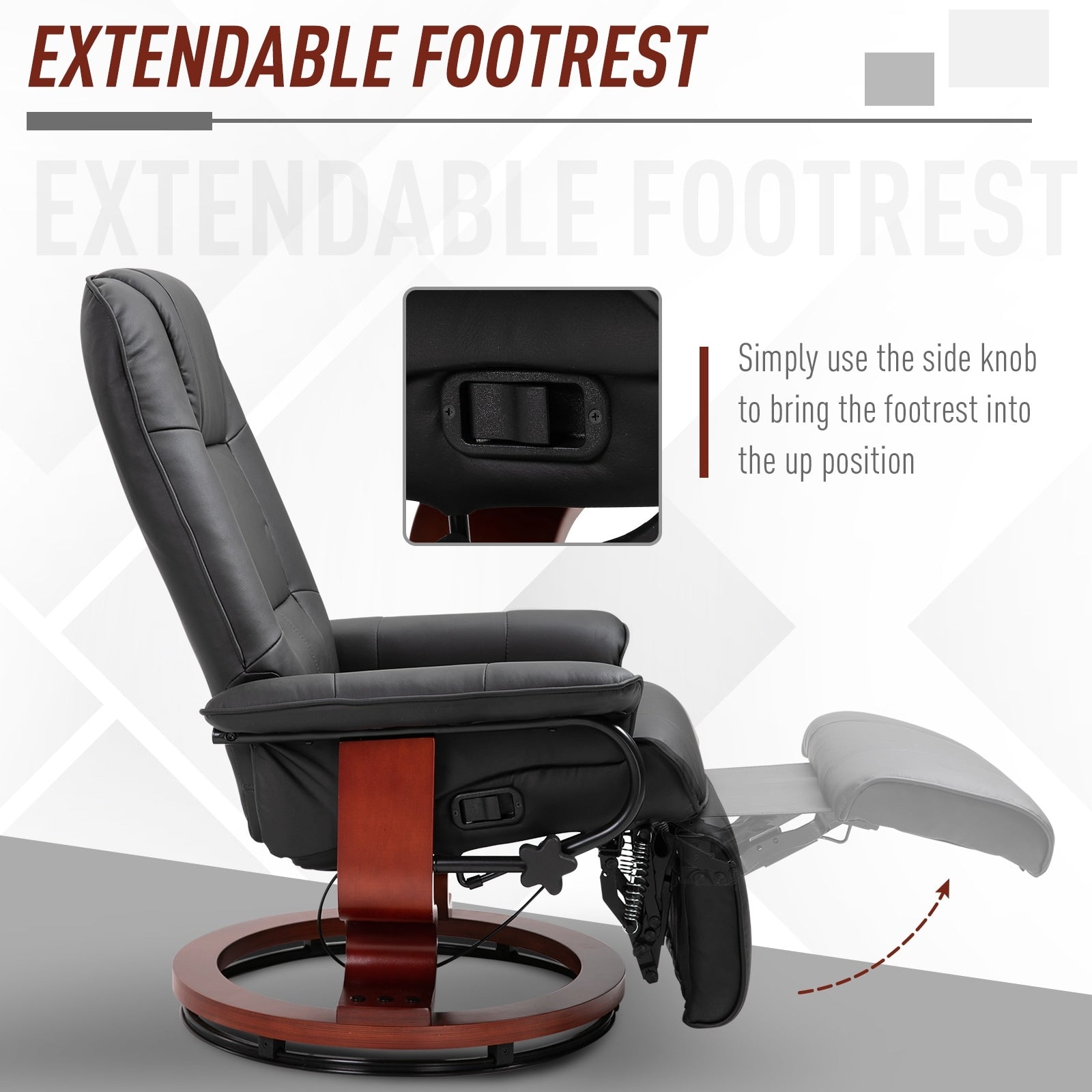Fauteuil inclinable pivotant manuel réglable en similicuir HomCom avec repose-pieds confortable et relaxant