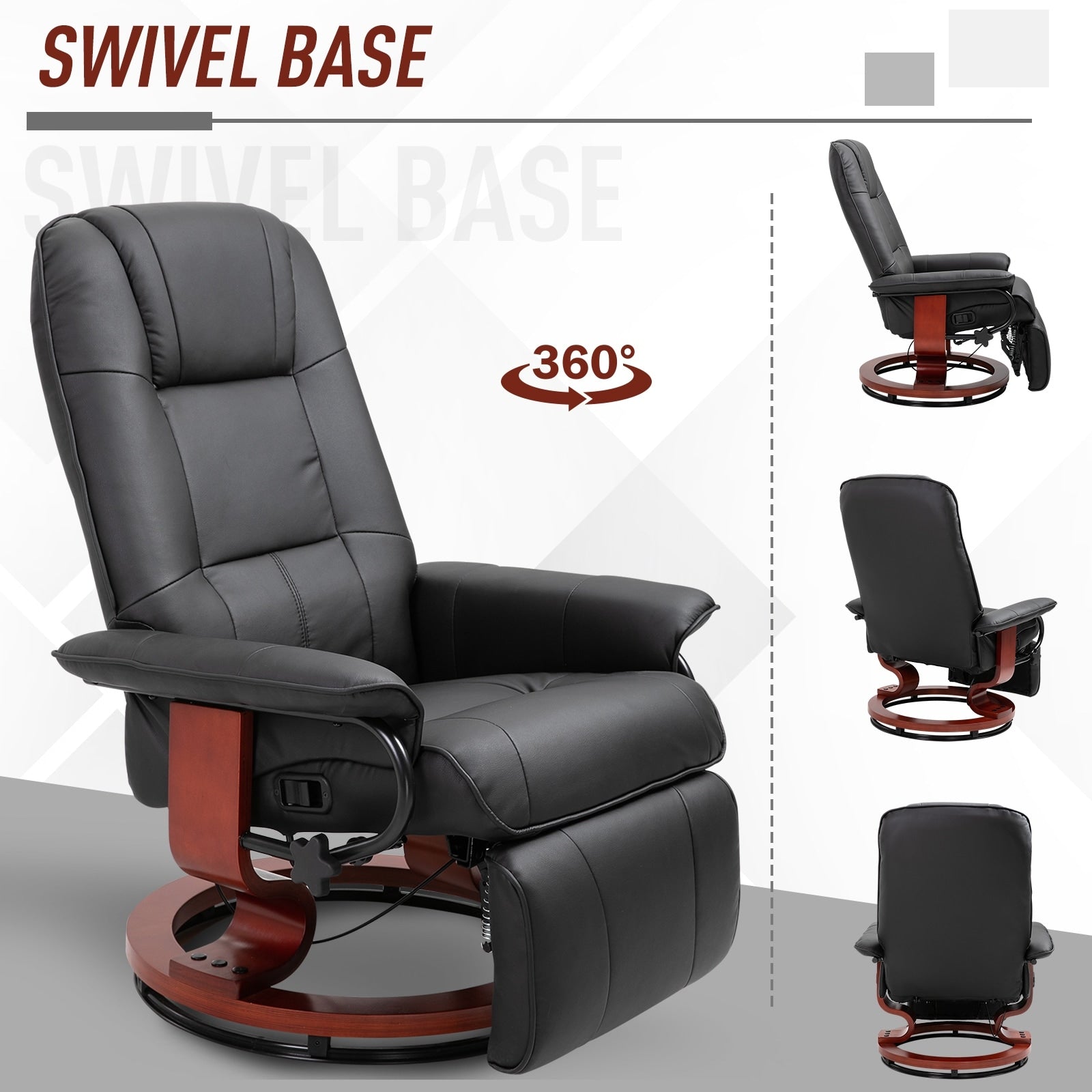 Fauteuil inclinable pivotant manuel réglable en similicuir HomCom avec repose-pieds confortable et relaxant