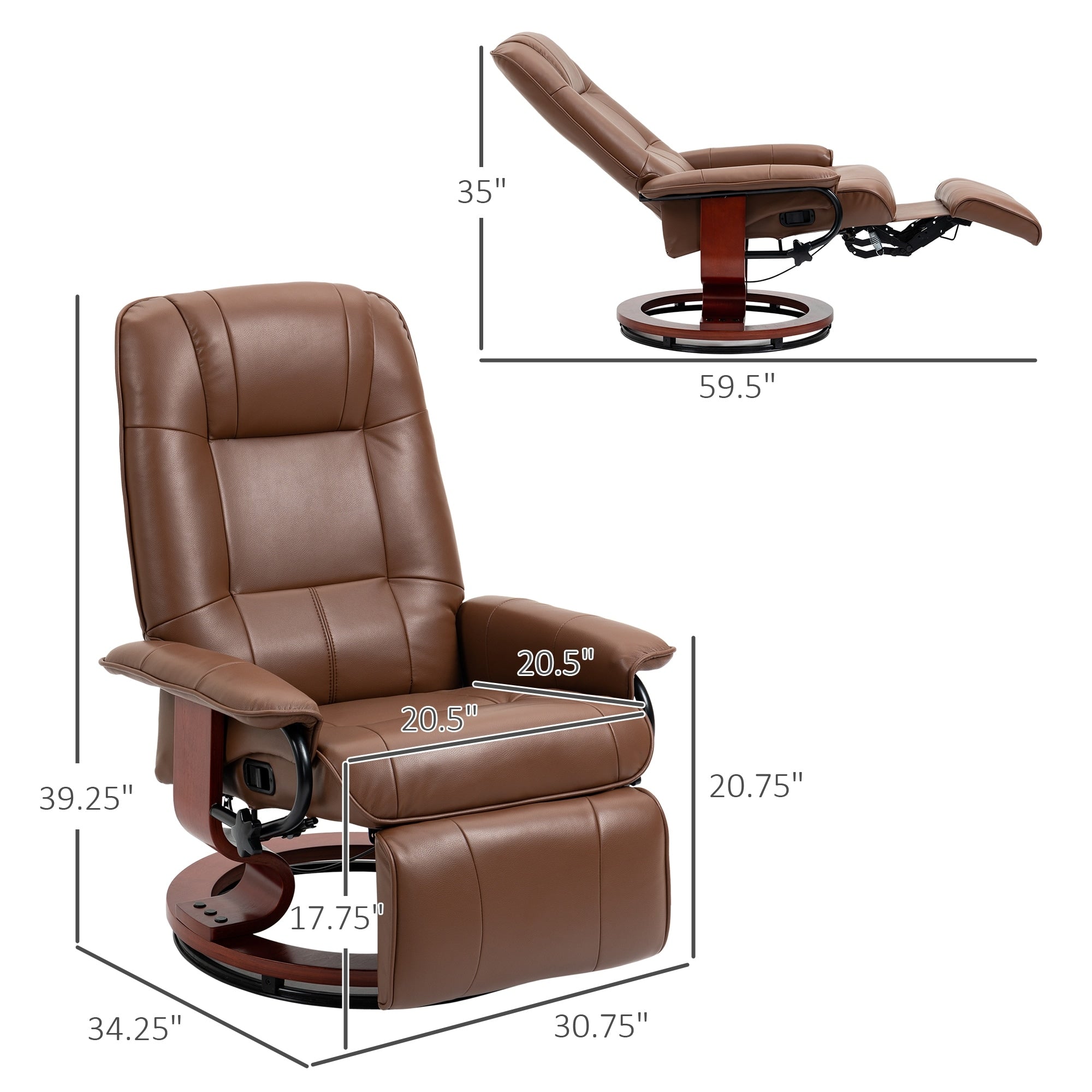 Fauteuil inclinable pivotant manuel réglable en similicuir HomCom avec repose-pieds confortable et relaxant