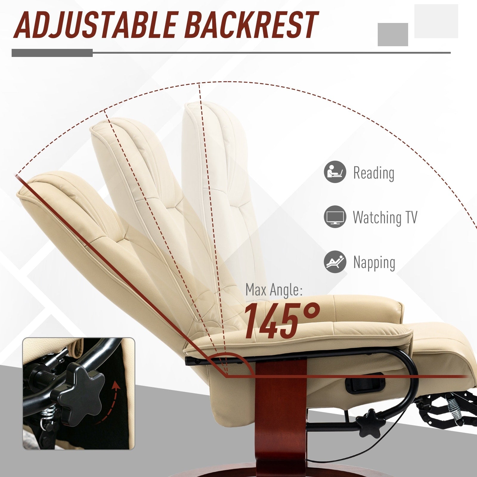 Fauteuil inclinable pivotant manuel réglable en similicuir HomCom avec repose-pieds confortable et relaxant