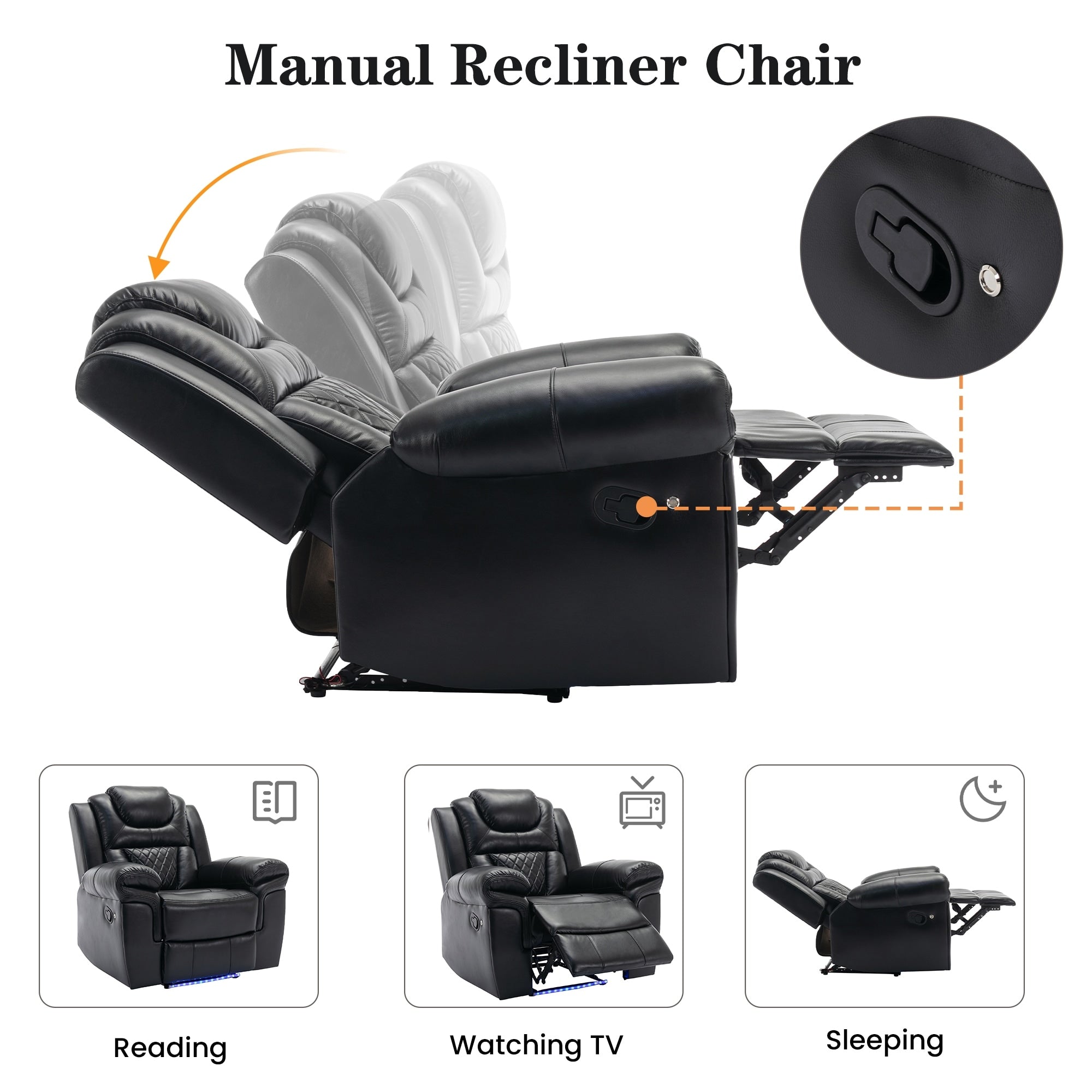 Fauteuil inclinable manuel pour cinéma maison avec rangement escamotable