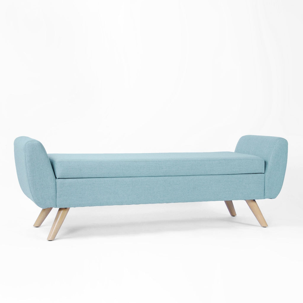 Banc de rangement moderne en sherpa avec pieds en bois HomePop
