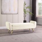 Banc de rangement moderne en sherpa avec pieds en bois HomePop