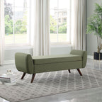 Banc de rangement moderne en sherpa avec pieds en bois HomePop