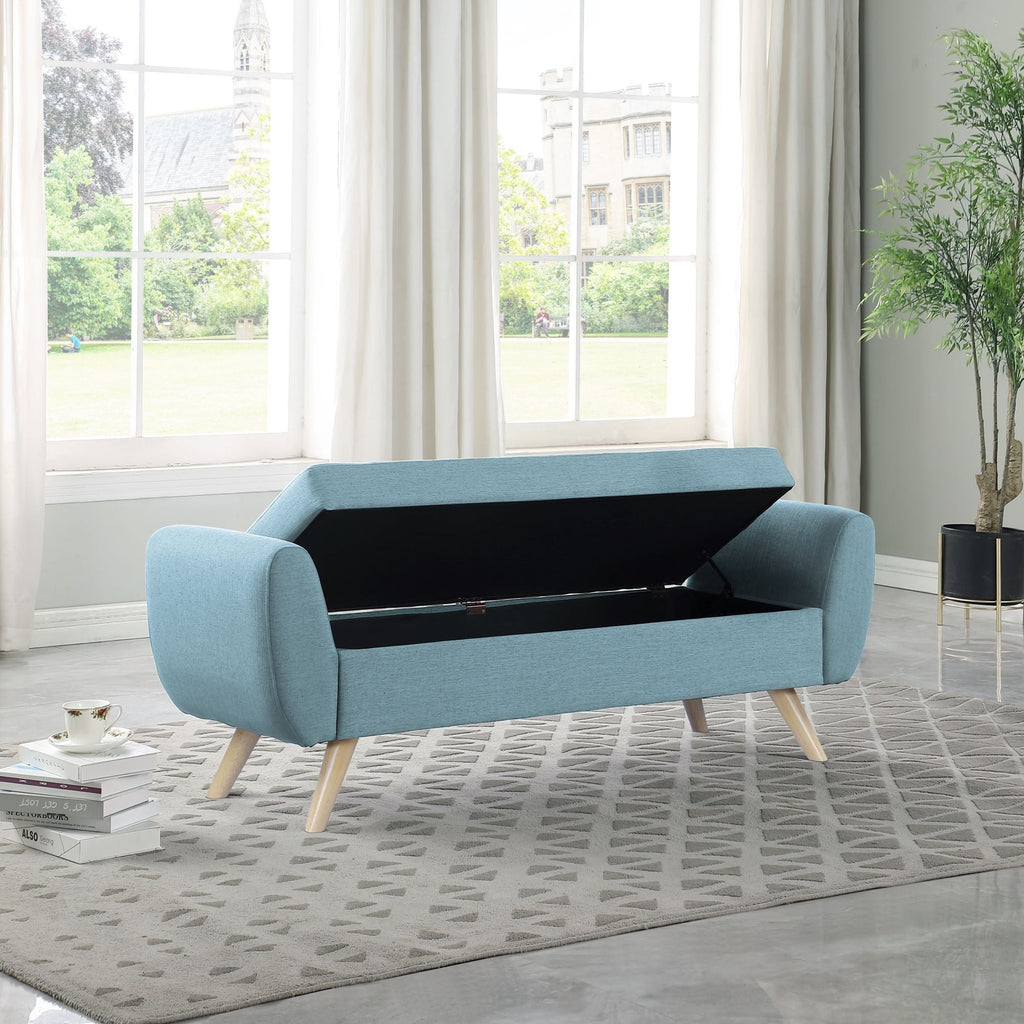 Banc de rangement moderne en sherpa avec pieds en bois HomePop