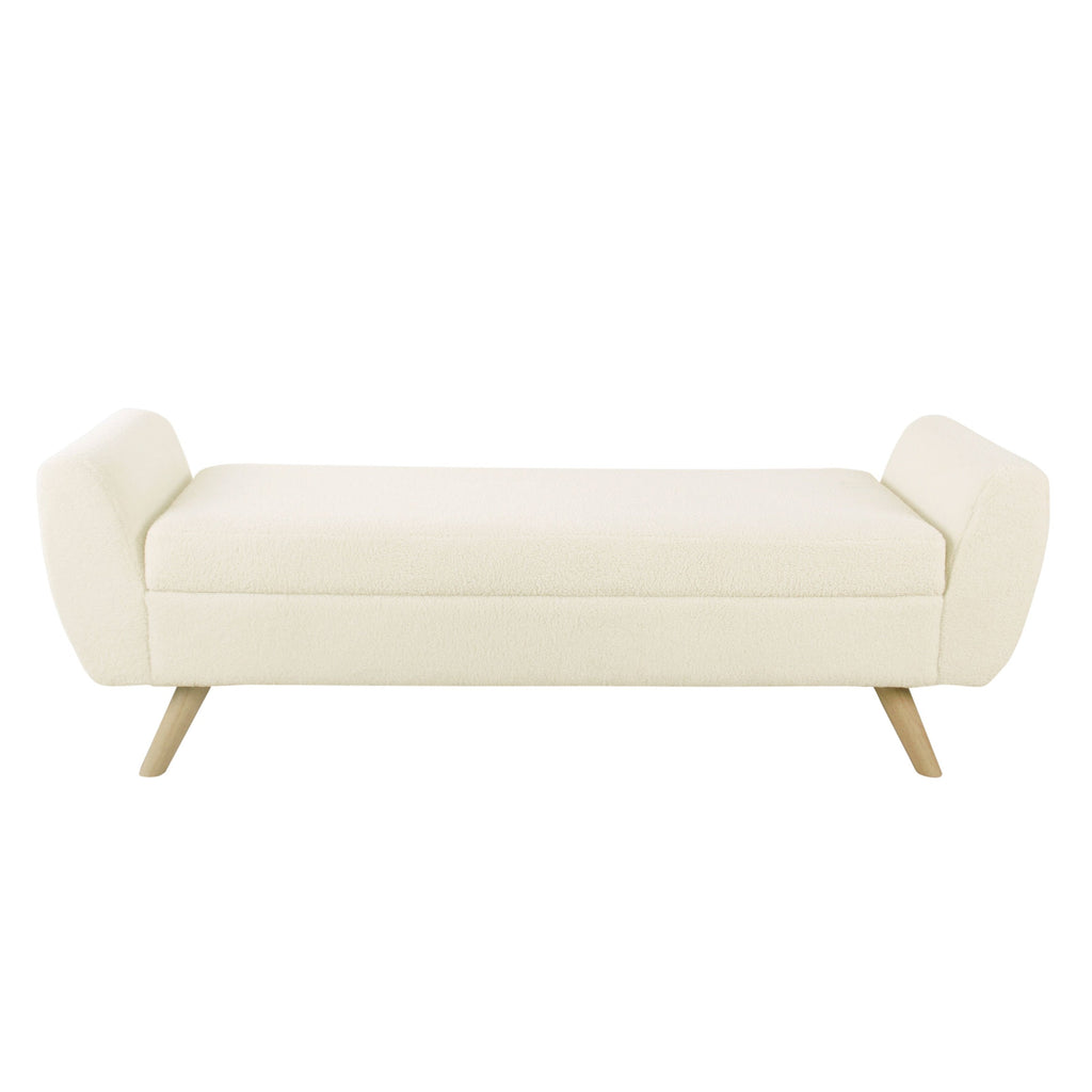Banc de rangement moderne en sherpa avec pieds en bois HomePop