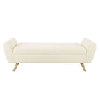 Banc de rangement moderne en sherpa avec pieds en bois HomePop
