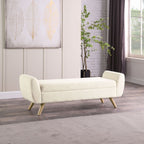 Banc de rangement moderne en sherpa avec pieds en bois HomePop