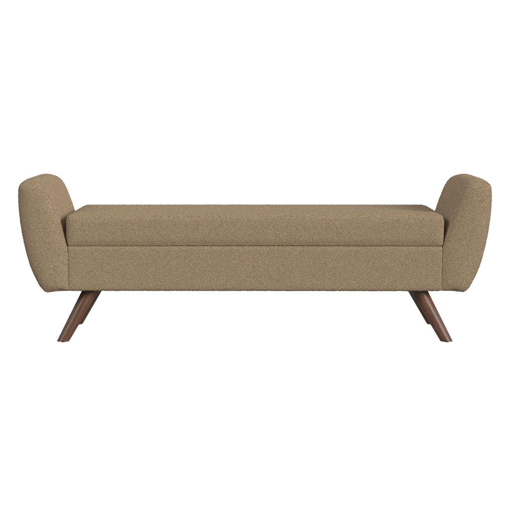 Banc de rangement moderne en sherpa avec pieds en bois HomePop
