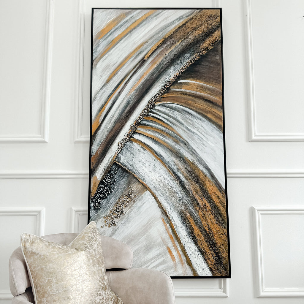 Toile abstraite aux tons noir, or et blanc