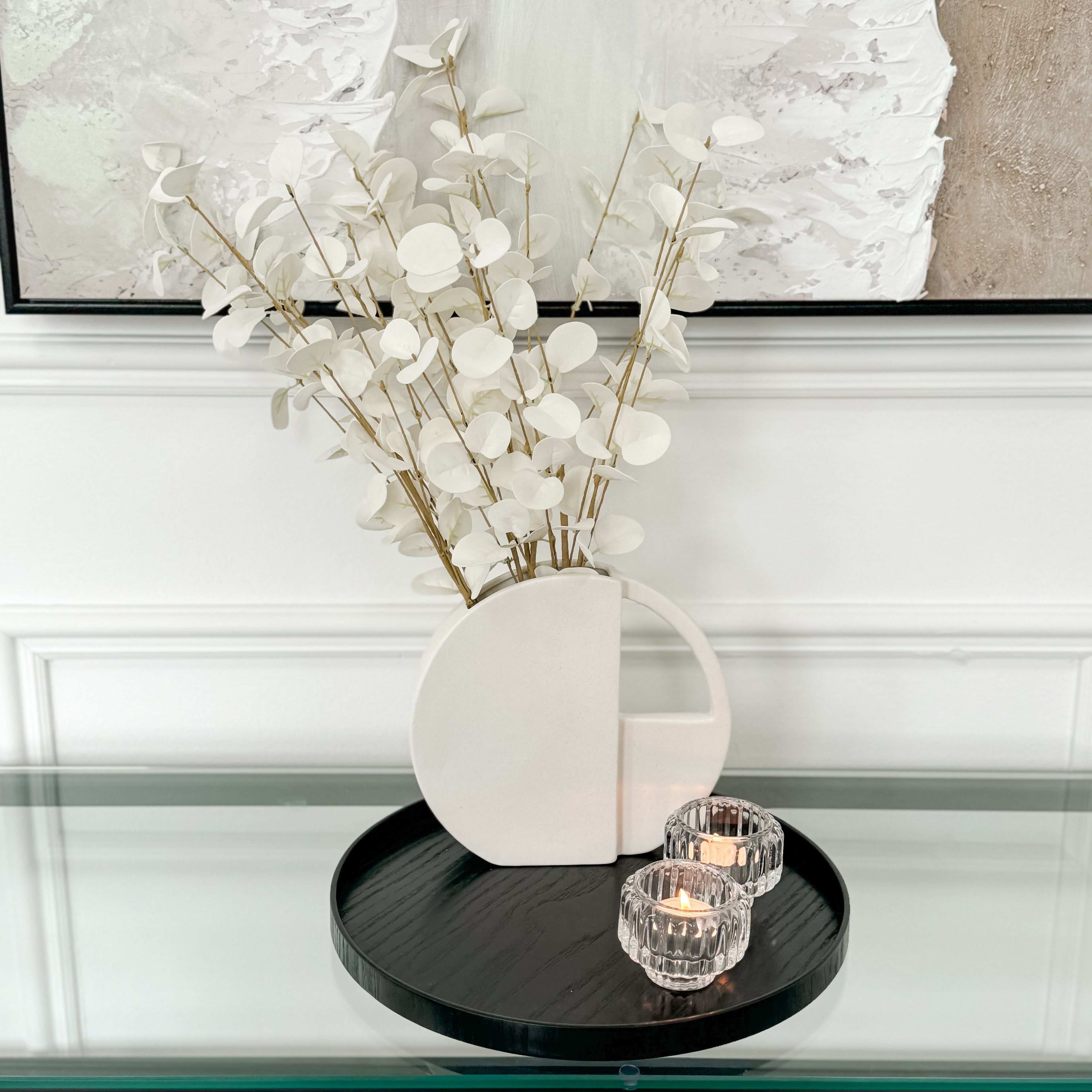 Vase décoratif rond en céramique blanche