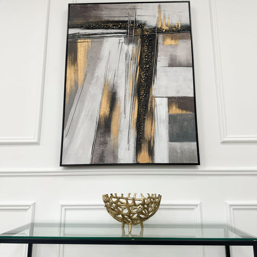 Toile abstraite aux tons monochromes avec des accents dorés