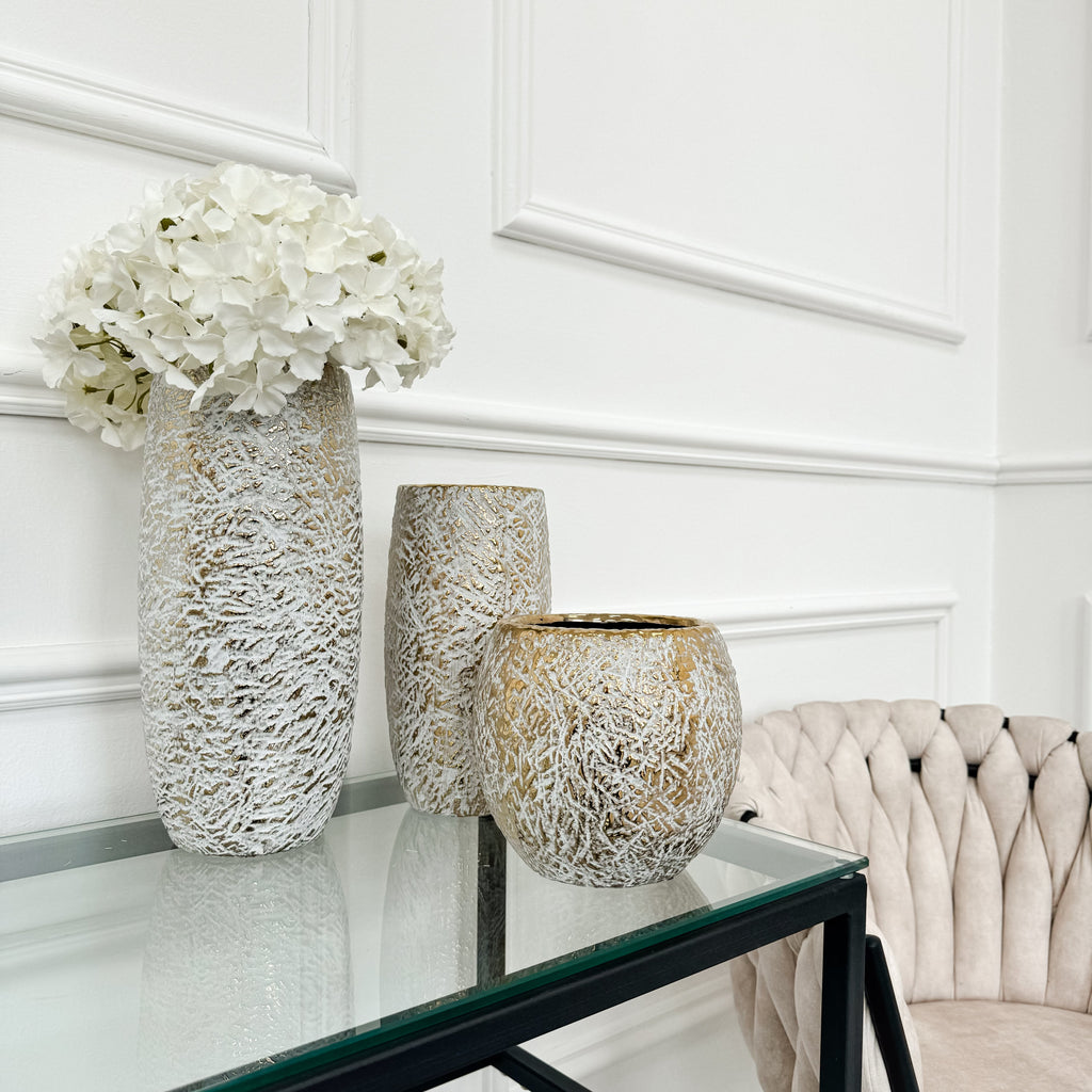 Vase rond doré blanc et or