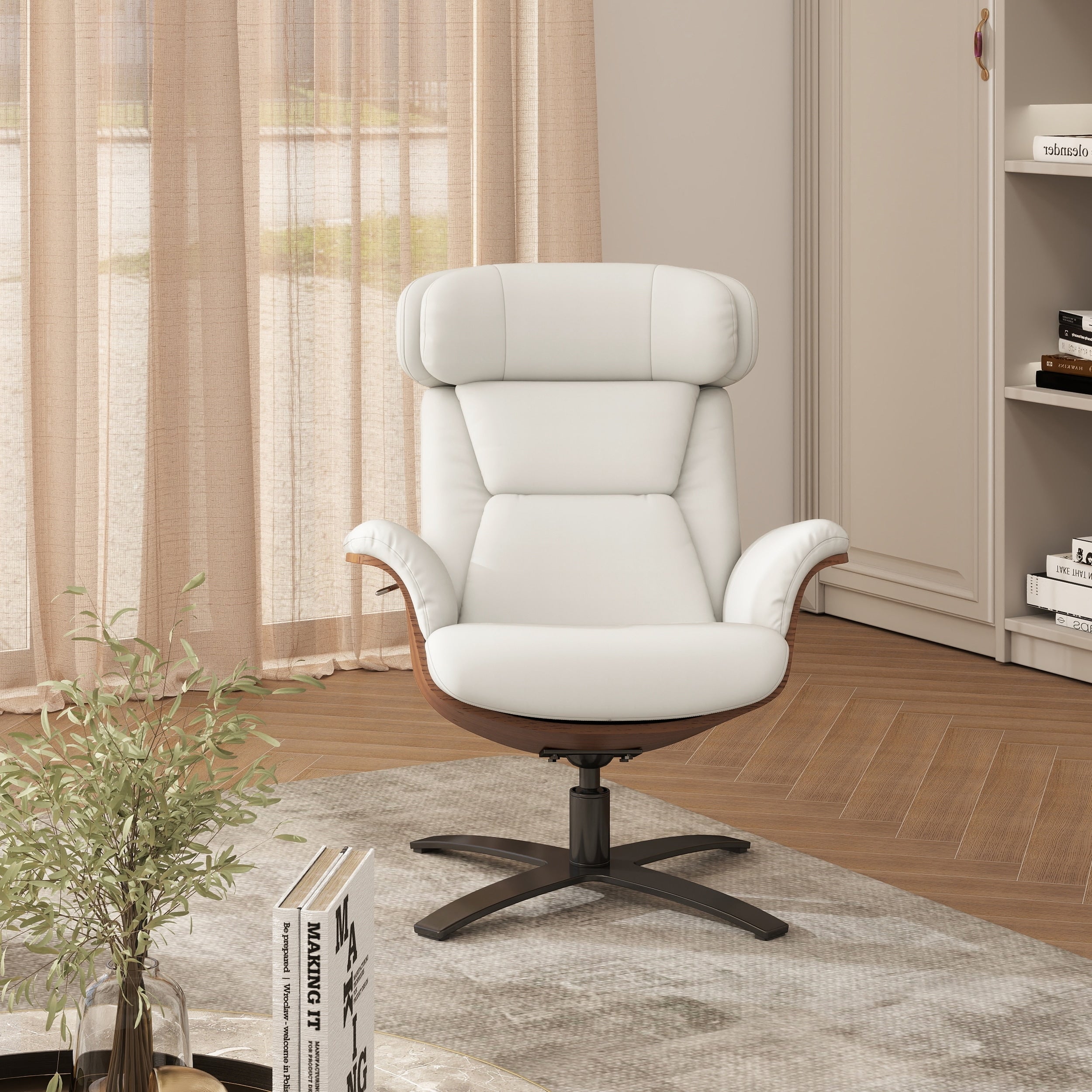 Fauteuil inclinable Jovan 31,5 en bois courbé et cuir véritable