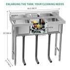 Évier de cuisine à cuve compartimentée en acier inoxydable, évier commercial autoportant