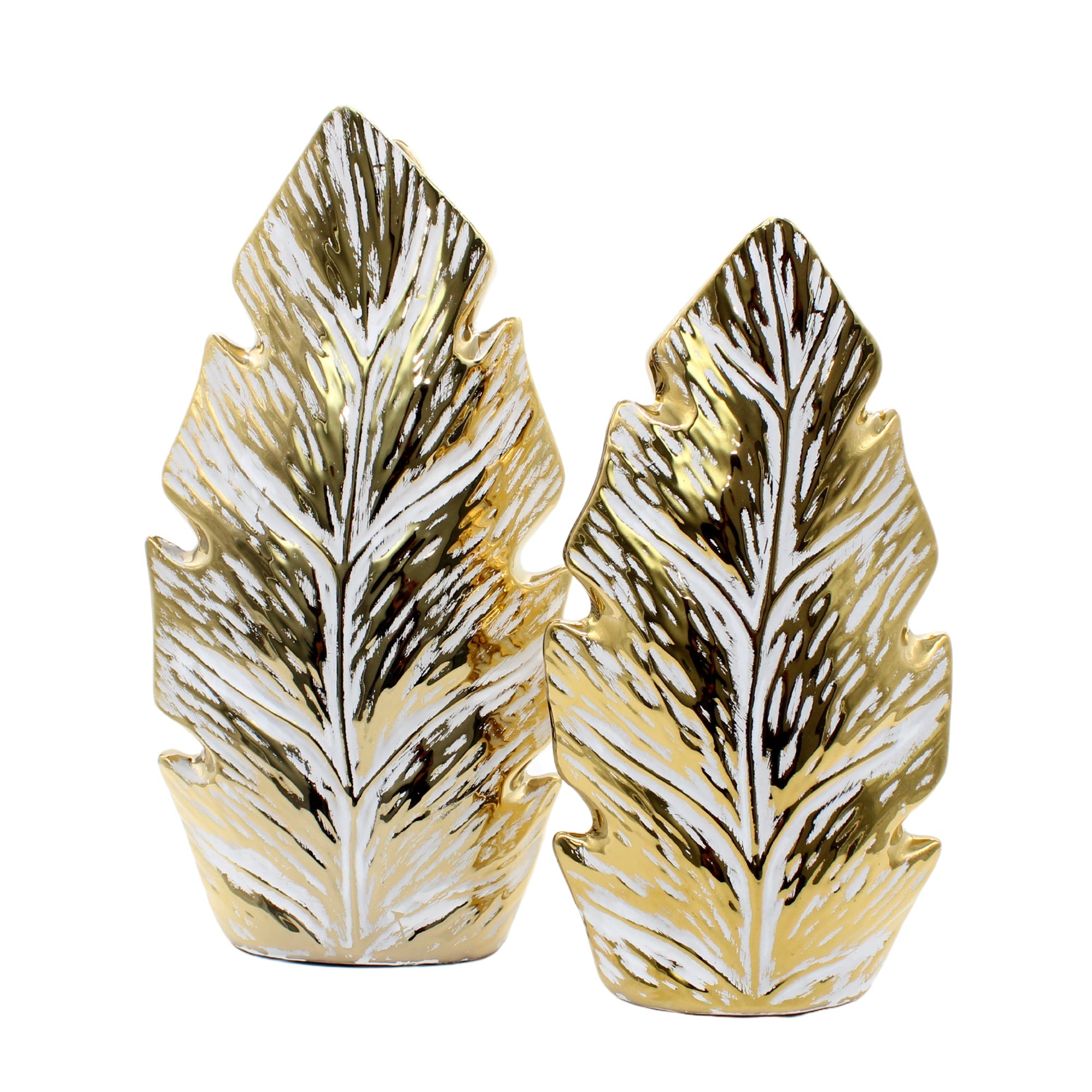 Grand motif de feuille en céramique avec glaçure dorée et blanche