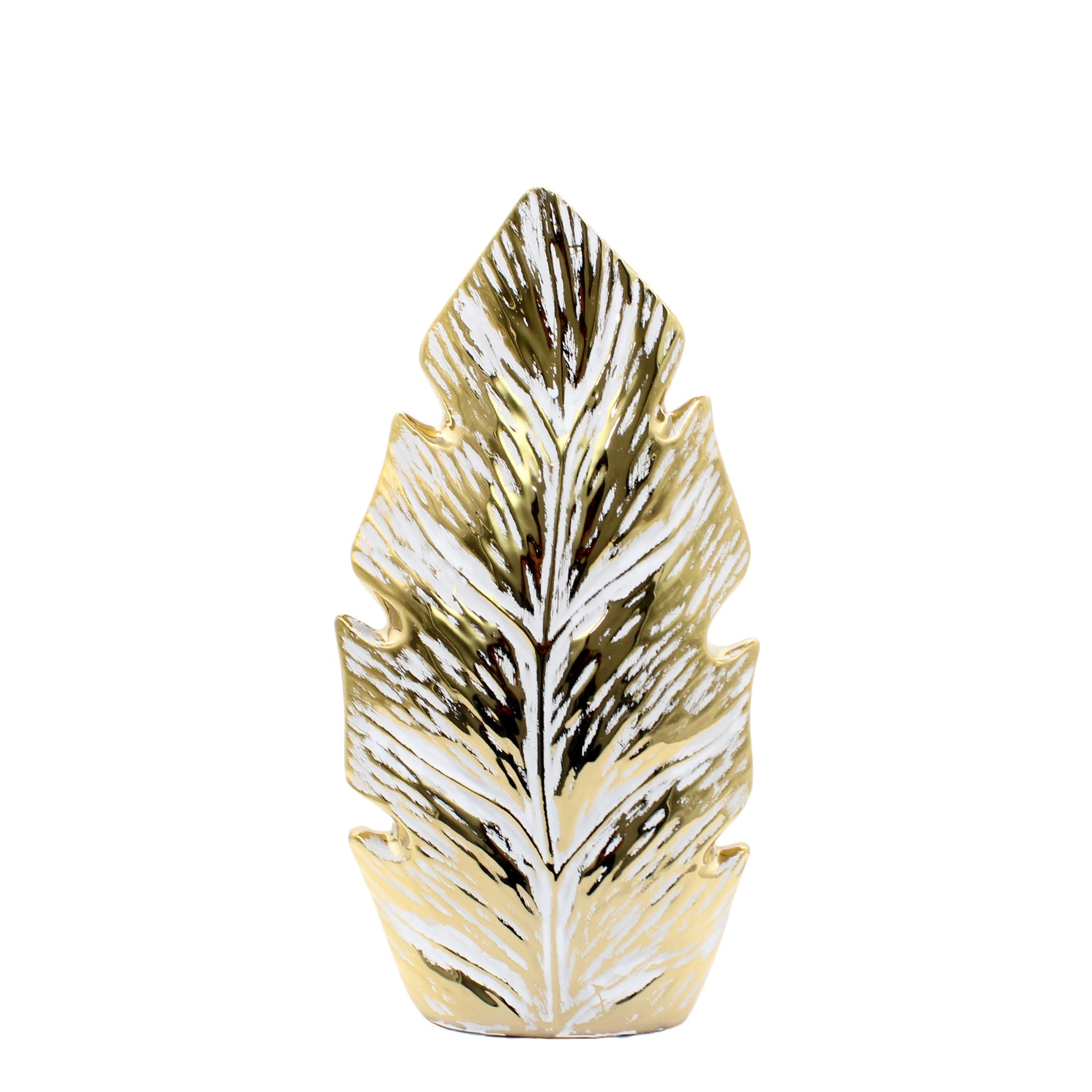 Grand motif de feuille en céramique avec glaçure dorée et blanche