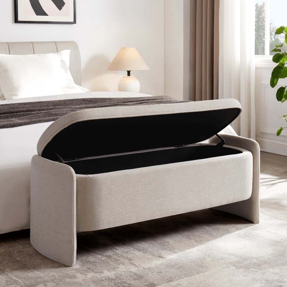Banc de rangement ottoman en chenille crème Lada