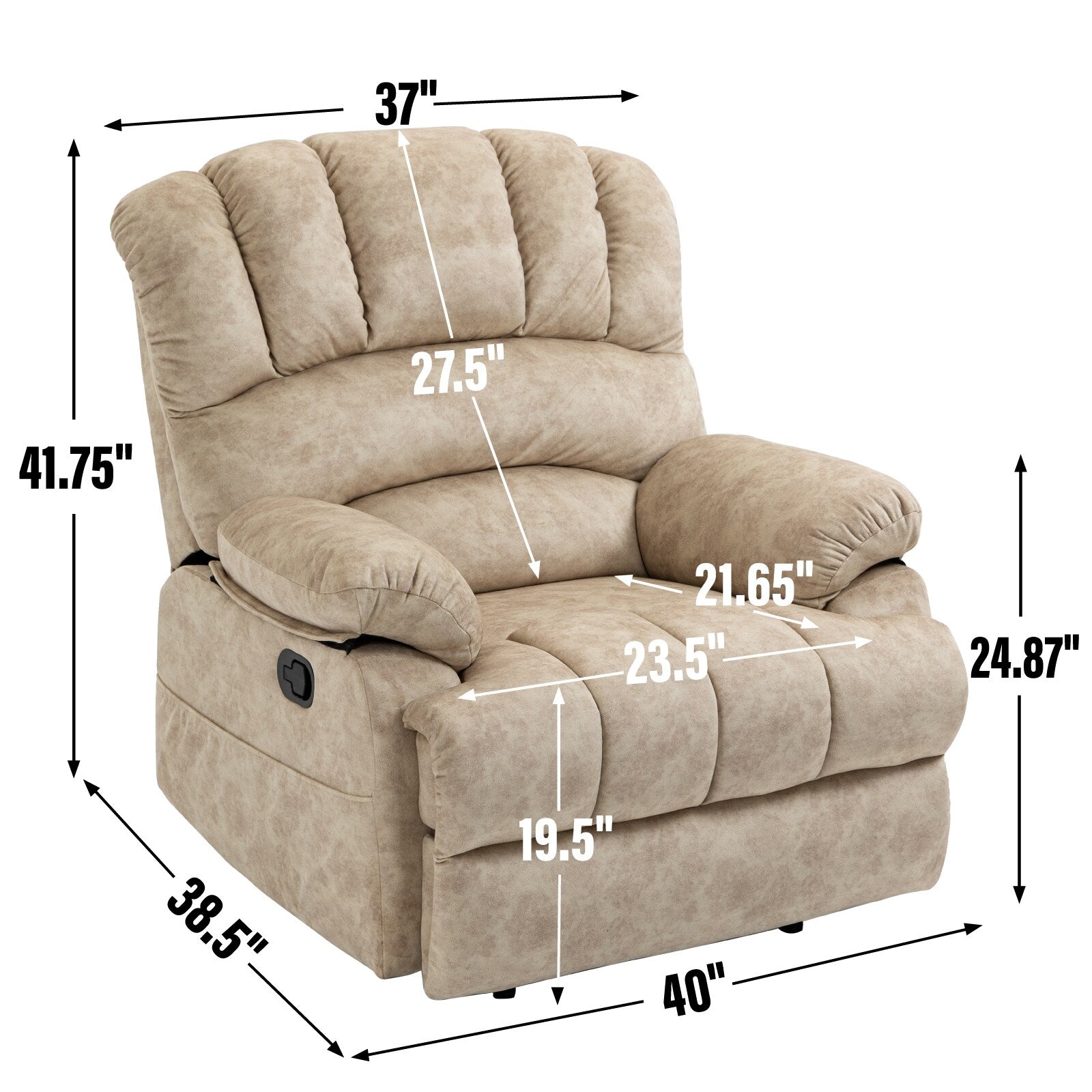 Grand fauteuil inclinable manuel pour adulte, canapé inclinable simple en tissu confortable, fauteuil inclinable rembourré pour salon