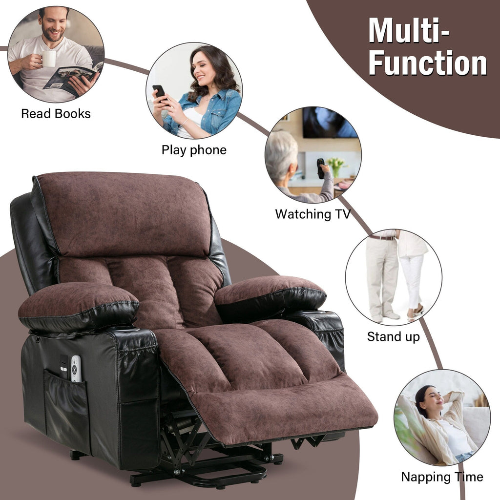 Grand fauteuil inclinable électrique avec chauffage et massage 8 points - Télécommande, port USB
