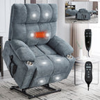 Fauteuil inclinable électrique Lazy Boy à double moteur en chenille avec massage et chauffage lombaire, deux porte-gobelets, gris-bleu