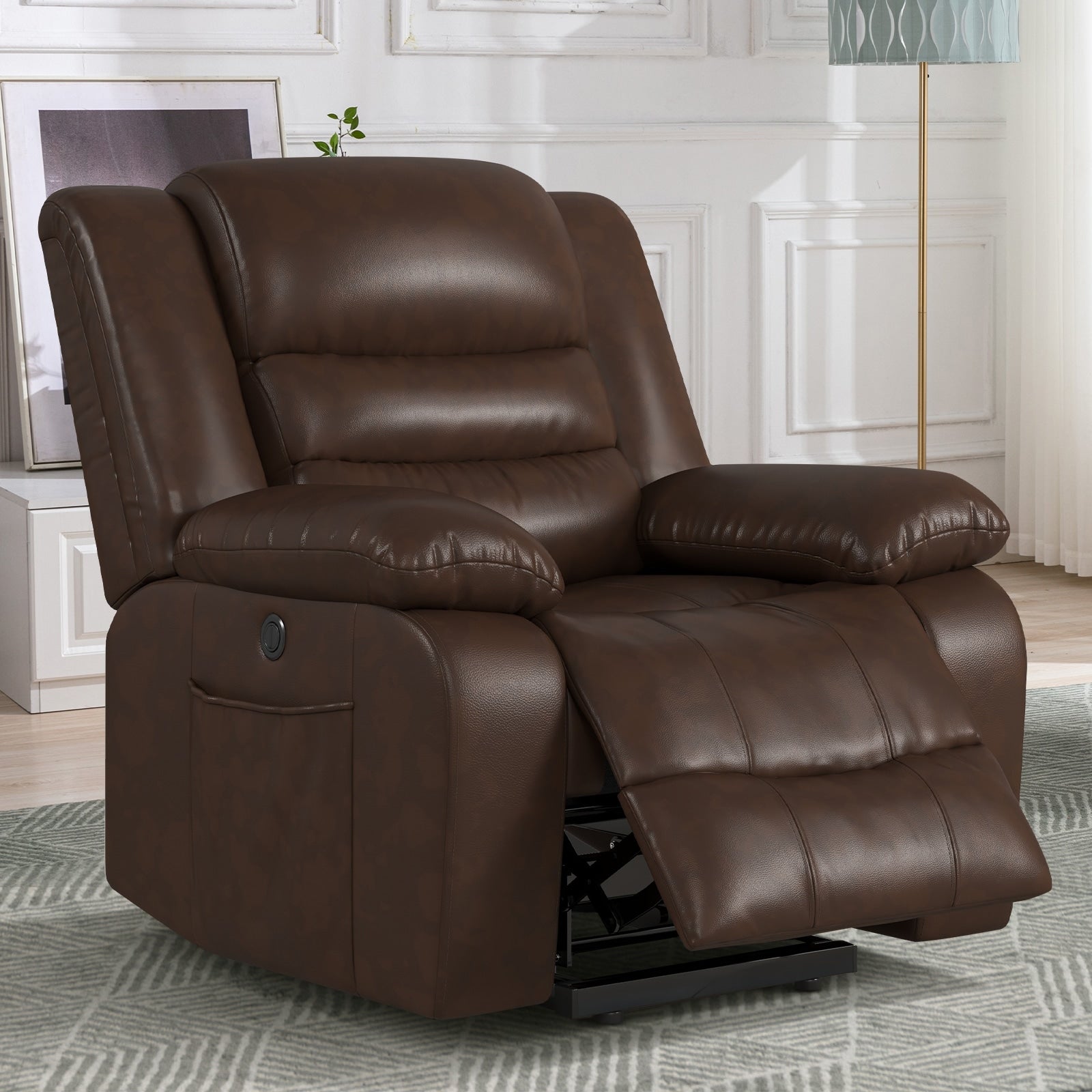 Fauteuil inclinable releveur en cuir avec double moteur, fauteuils inclinables électriques surdimensionnés avec chauffage et massage électrique