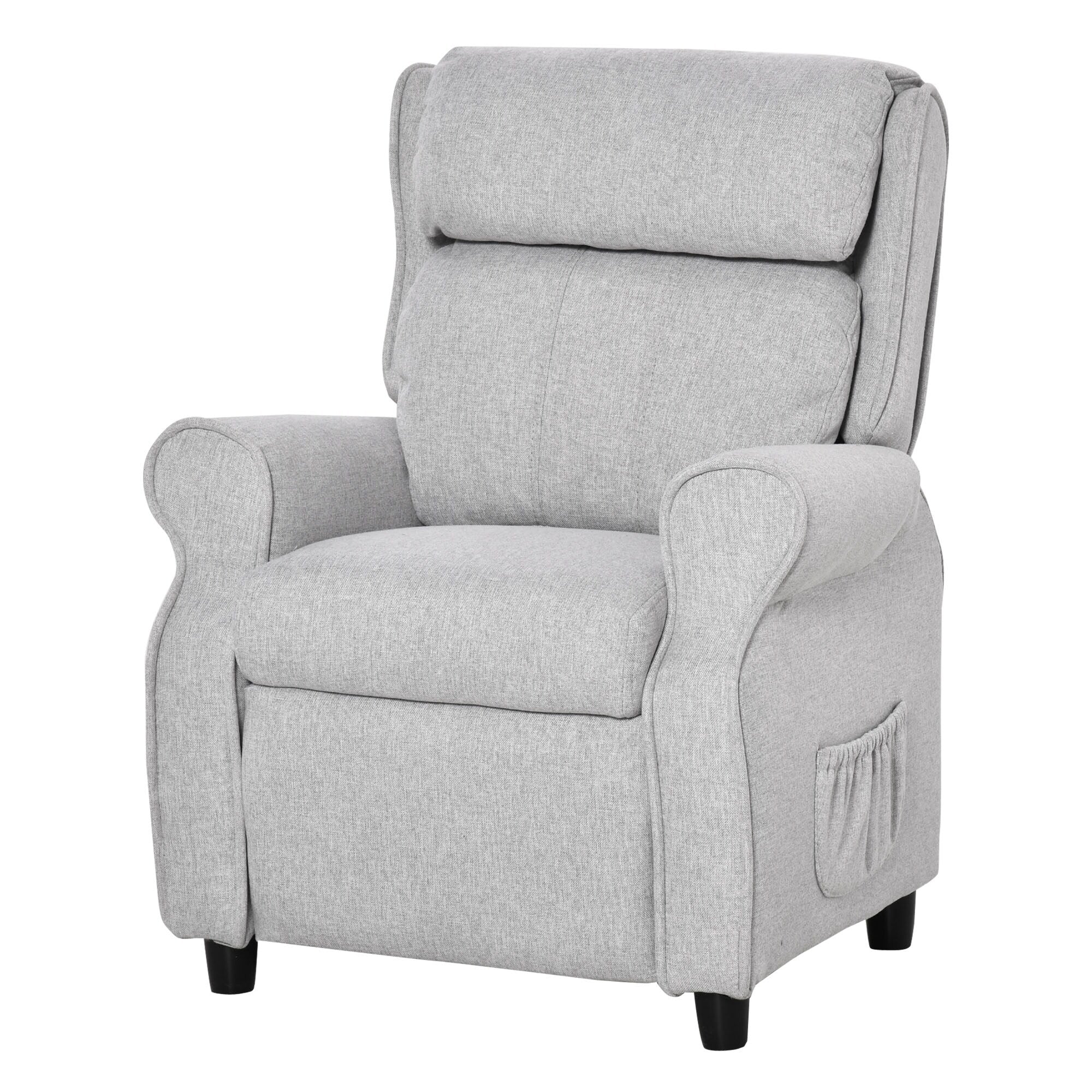 Fauteuil inclinable manuel rembourré gris clair pour enfants de 3 à 5 ans avec repose-pieds et 2 poches latérales