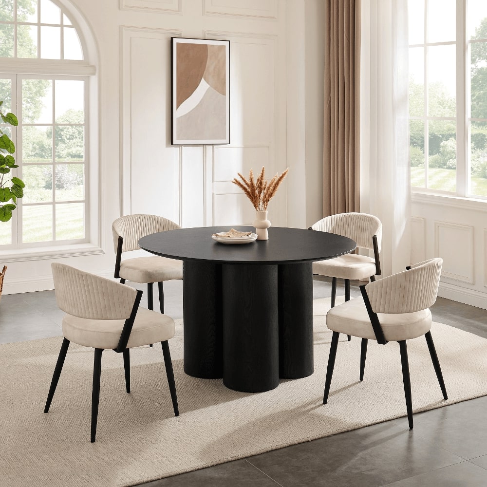 Ensemble de salle à manger rond en bois noir Marco avec 4 chaises Maria