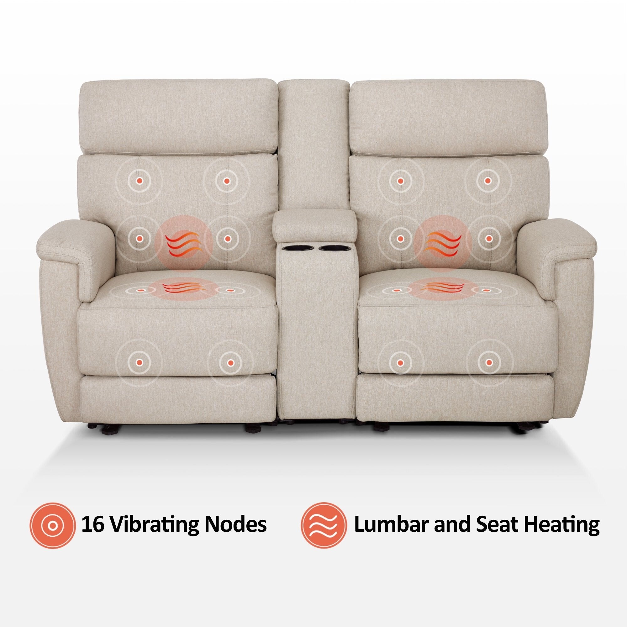 Canapé inclinable électrique MCombo 60.2 avec massage et double chauffage, appui-tête réglable, ports USB et Type-C, tissu