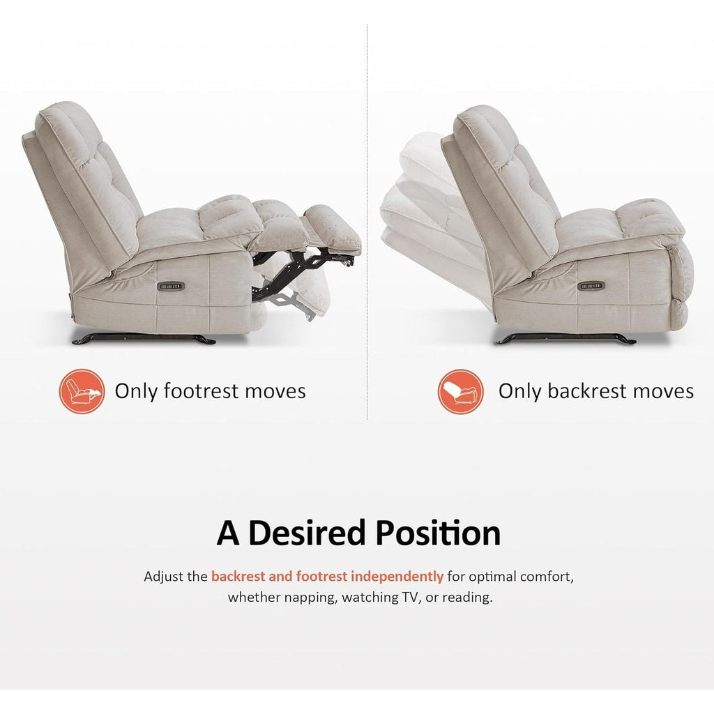 Fauteuil inclinable à bascule électrique surdimensionné MCombo à double moteur, sans accoudoirs, idéal pour le salon, tissu PR607