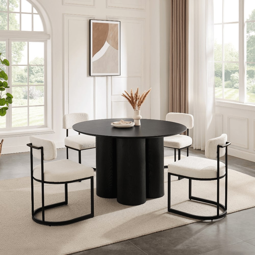 Ensemble de salle à manger rond en bois noir Marco avec 4 chaises Rhea