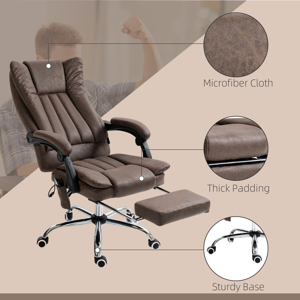 Fauteuil de bureau ergonomique de massage en microfibre, dossier haut, inclinable, chauffant, repose-pieds et télécommande