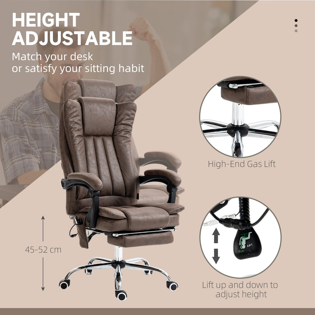Fauteuil de bureau ergonomique de massage en microfibre, dossier haut, inclinable, chauffant, repose-pieds et télécommande