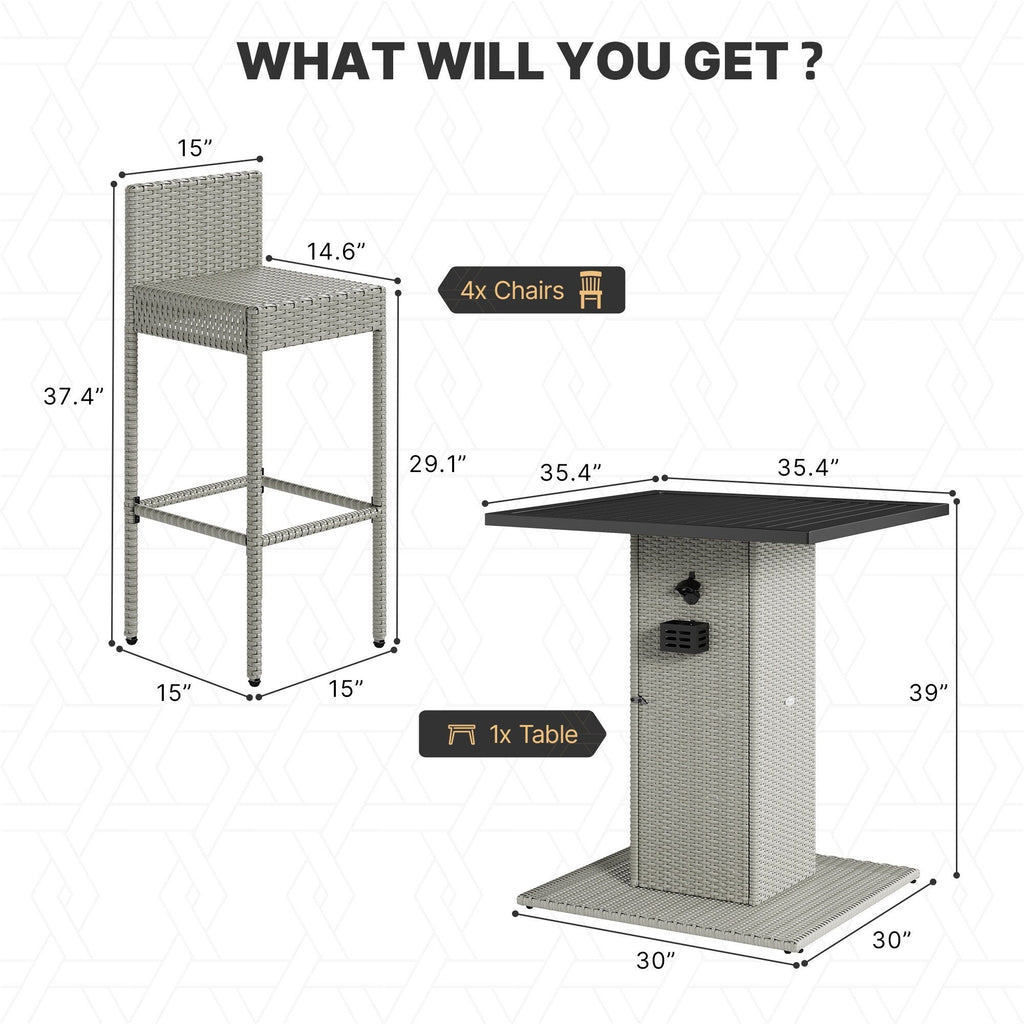 Ensemble de bar en osier pour meubles d'extérieur Moasis 5 pièces - 5 pièces