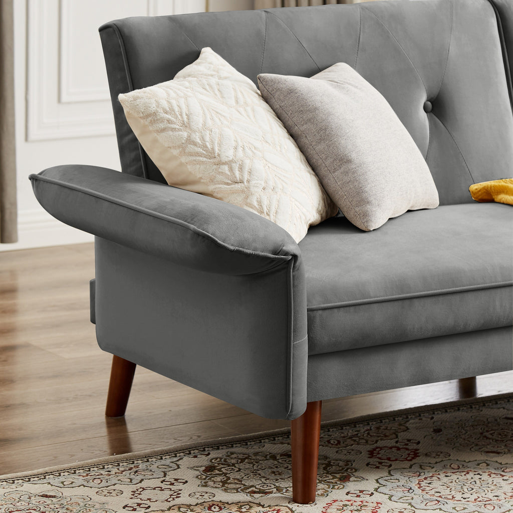 Canapé-lit futon moderne, canapé-lit convertible avec pieds fuselés en bois, 78,35 l, petit canapé à dossier divisé pour salon