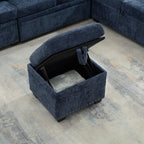 Canapé sectionnel moderne en chenille en forme de L avec canapé-lit gigogne, sièges de rangement, pouf et 2 oreillers pour le salon