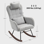 Fauteuil à bascule rembourré moderne avec dossier haut, appui-tête et coussin lombaire pour salon ou chambre à coucher