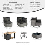 Ensemble de salon sectionnel OVIOS en osier à siège profond, 11 pièces, chaises pivotantes, foyer