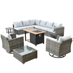 Ensemble de salon sectionnel OVIOS en osier à siège profond, 11 pièces, chaises pivotantes, foyer