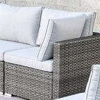 Ensemble de salon sectionnel OVIOS en osier à siège profond, 11 pièces, chaises pivotantes, foyer