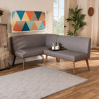 Ensemble de banquette de coin repas 2 pièces en tissu gris et bois de noyer Odessa