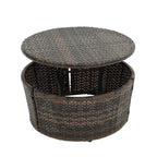 Lit de repos rond en rotin pour extérieur avec table basse relevable, canapé-lit profond bleu marine avec oreillers et coussins lavables