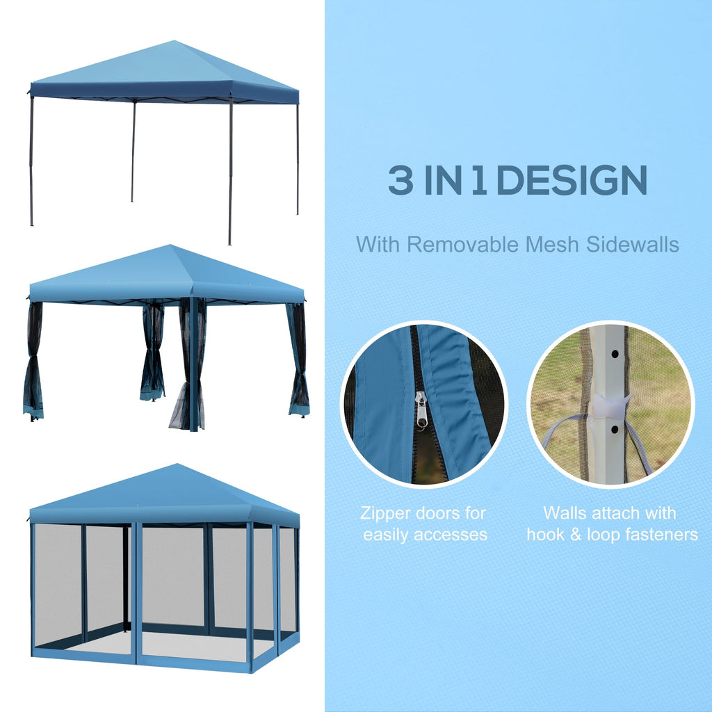 Auvent pop-up robuste Outsunny 10' x 10' avec filet latéral en maille amovible, conception d'installation facile, événement de fête en plein air
