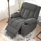 Fauteuil releveur électrique pour personnes âgées, en tissu, avec repose-pieds allongé, 2 porte-gobelets, poches latérales et télécommande.