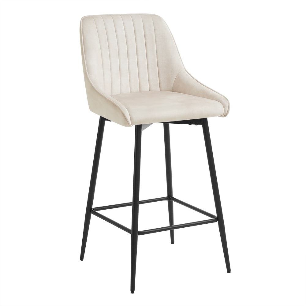 Tabouret de bar pivotant Amari en velours crème avec poignée sur cadre noir
