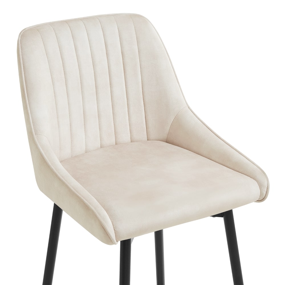 Tabouret de bar pivotant Amari en velours crème avec poignée sur cadre noir